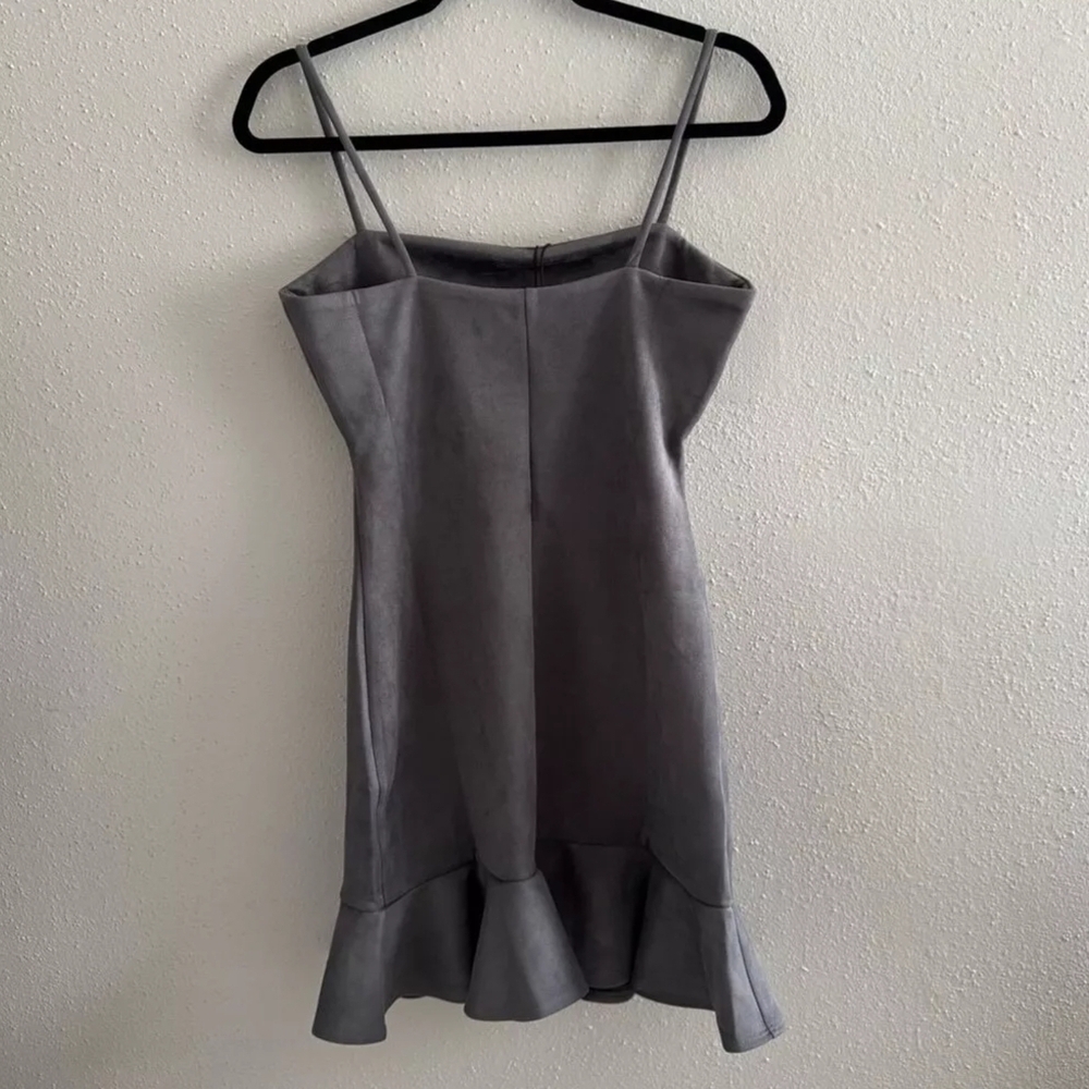 Susana Monaco String Silver Faux Suede Ruffled Mini Dress NEW!! Size XL - Picture 5 of 10